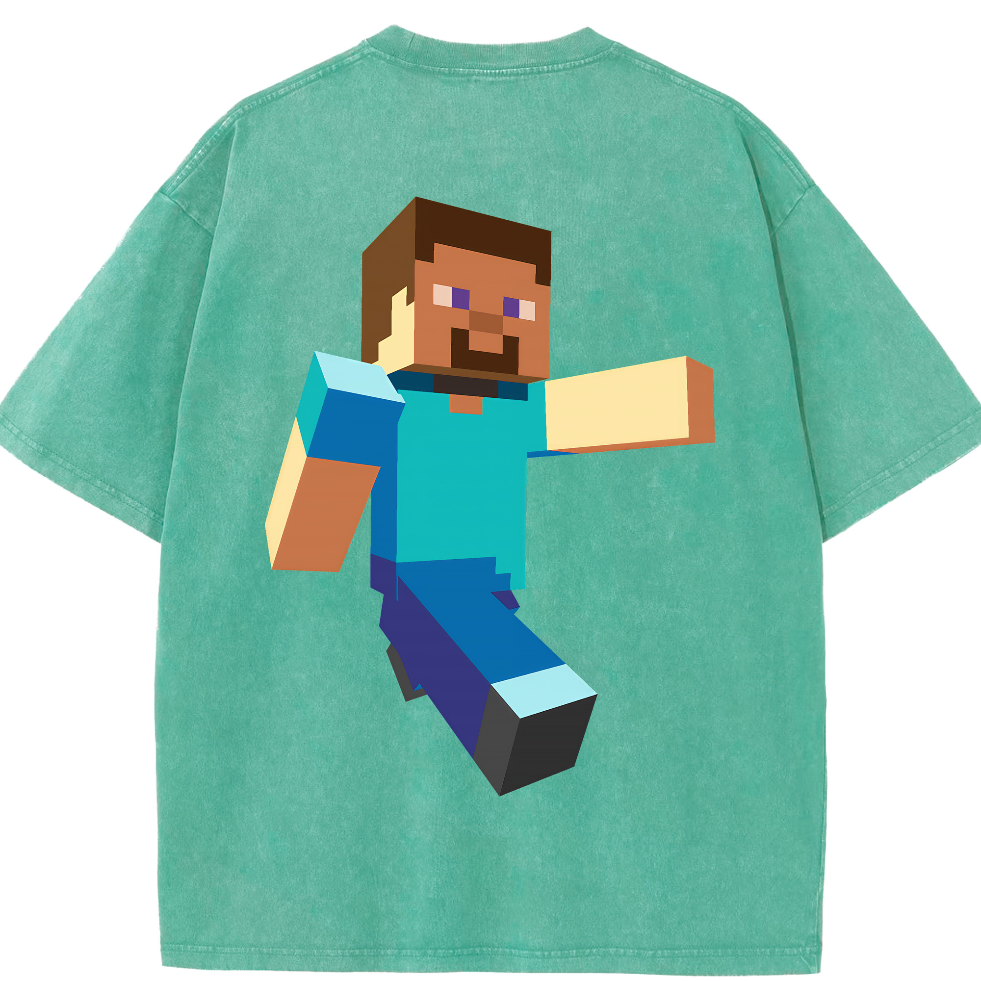 （画像用） マインクラフト ブロックの世界 Minecraft MC Block world 綿100% ヴィンテージ風 半袖Tシャツ（背面プリント）